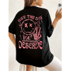 Baskılı Oversize Bisiklet Yaka T-shirt - Siyah 158833 Baskılı Oversize Bisiklet Yaka T-shirt - Siyah 158833