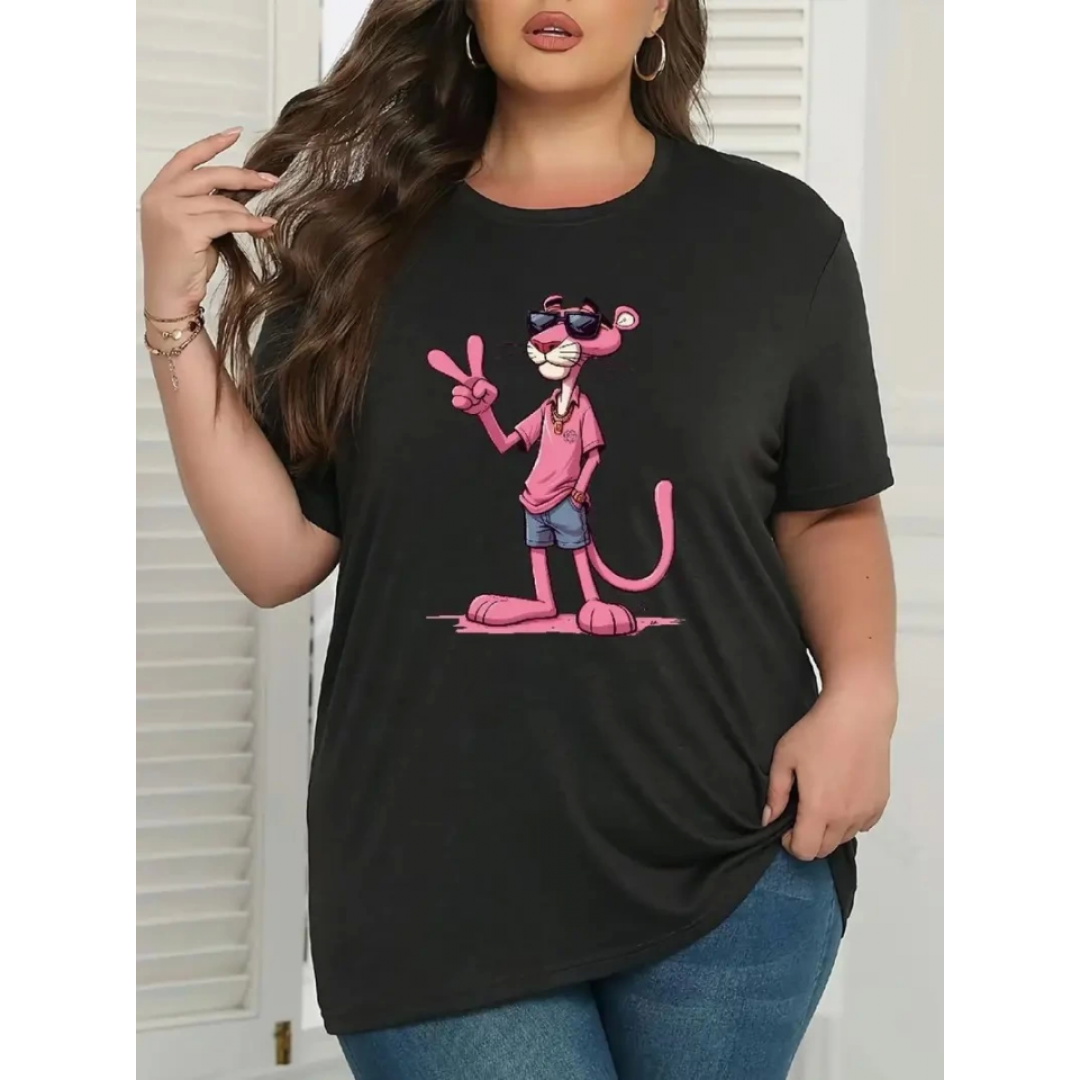 Baskılı Oversize Bisiklet Yaka T-shirt - Beyaz