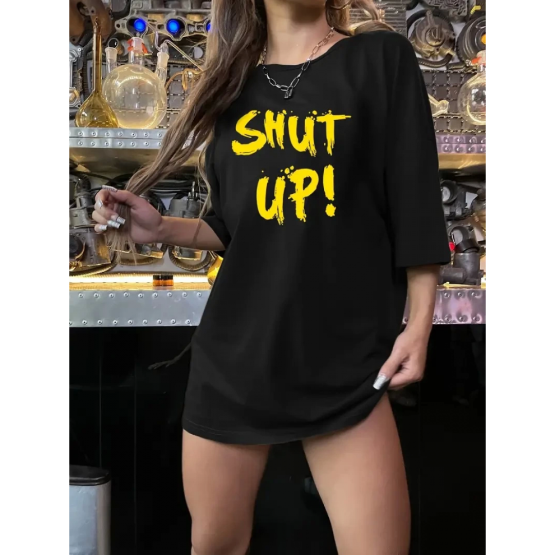 Baskılı Oversize Bisiklet Yaka T-shirt - Siyah - 158838 Baskılı Oversize Bisiklet Yaka T-shirt - Siyah - 158838