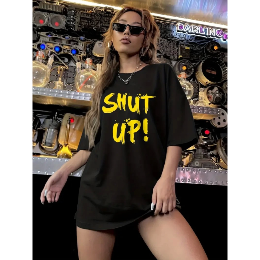Baskılı Oversize Bisiklet Yaka T-shirt - Siyah - 158838 Baskılı Oversize Bisiklet Yaka T-shirt - Siyah - 158838