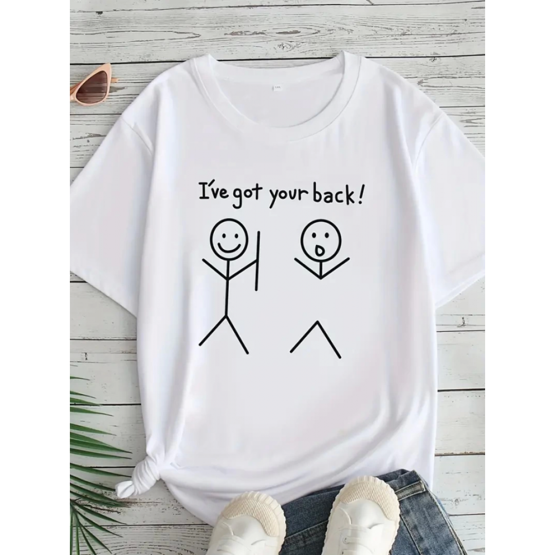 Baskılı Oversize Bisiklet Yaka T-shirt - Beyaz
