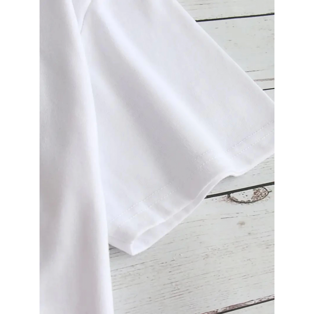 Baskılı Oversize Bisiklet Yaka T-shirt - Beyaz - 158840