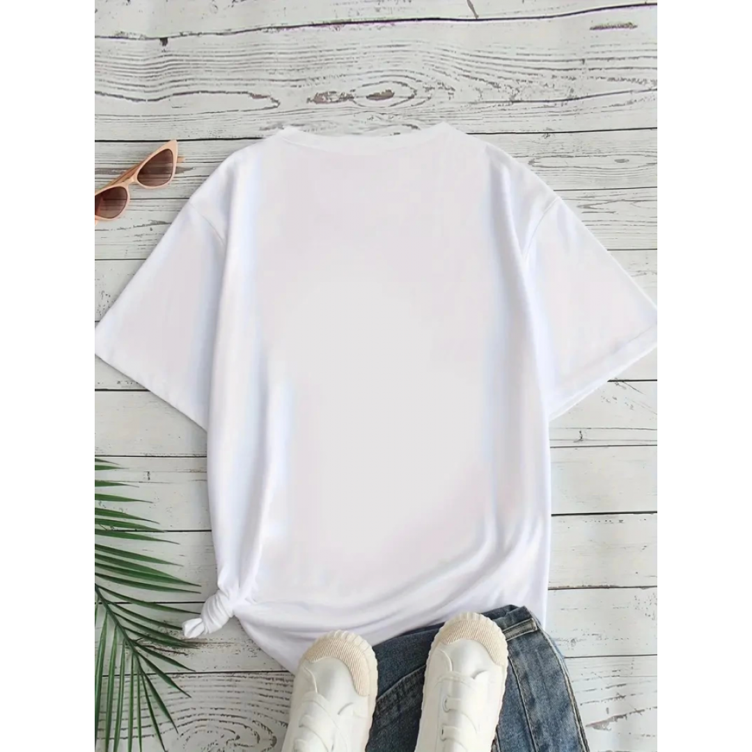 Baskılı Oversize Bisiklet Yaka T-shirt - Beyaz - 158840