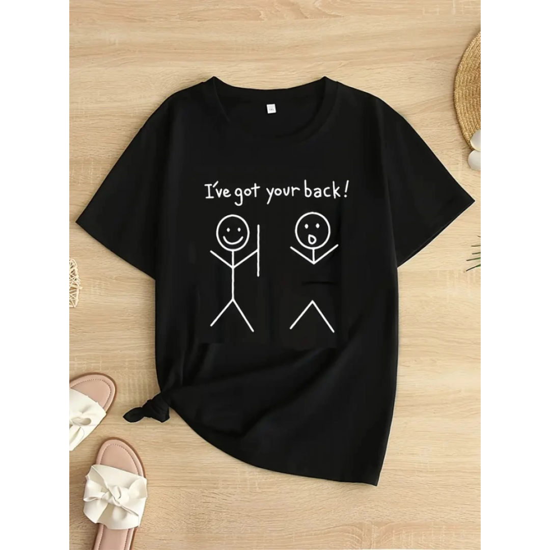 Baskılı Oversize Bisiklet Yaka T-shirt - Siyah - 158841