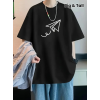 Baskılı Oversize Bisiklet Yaka T-shirt - Siyah 158849