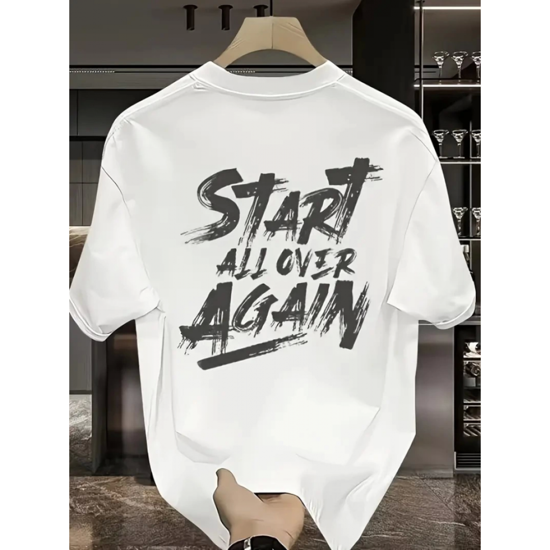 Baskılı Oversize Bisiklet Yaka T-shirt - Beyaz