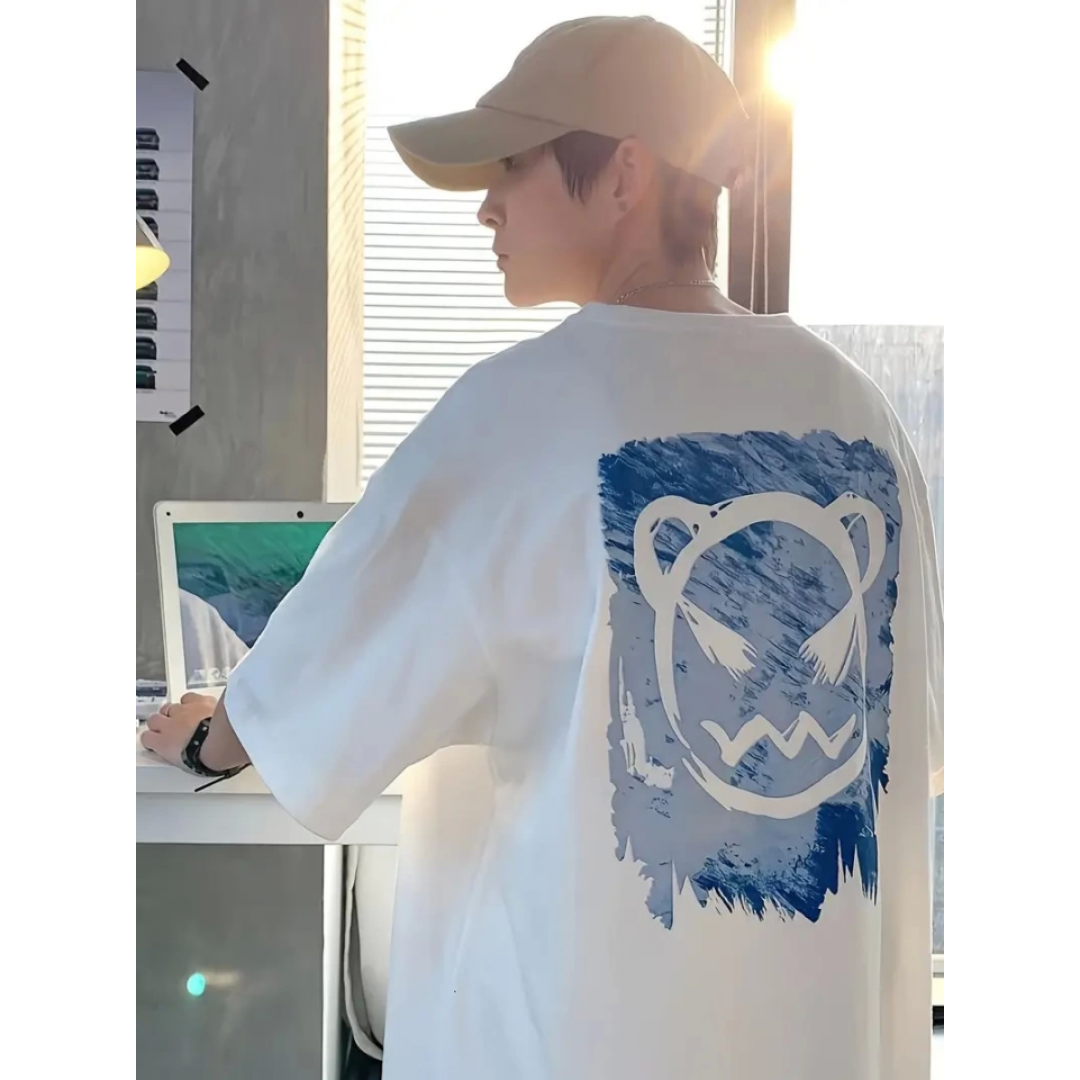 Baskılı Oversize Bisiklet Yaka T-shirt - Beyaz 158900