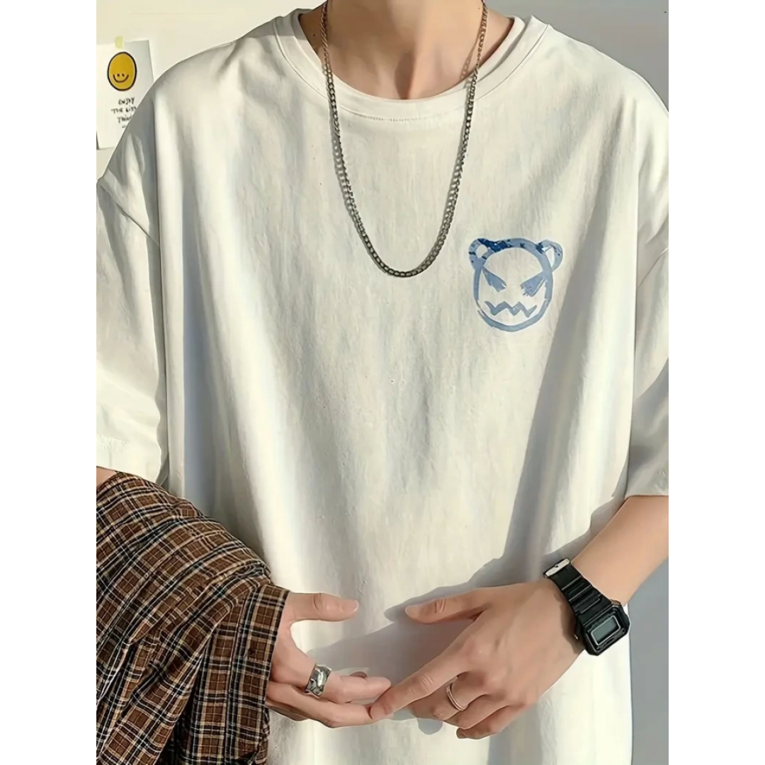 Baskılı Oversize Bisiklet Yaka T-shirt - Beyaz 158900