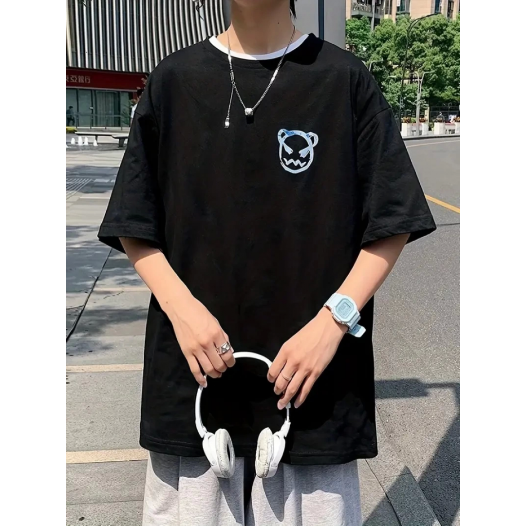 Baskılı Oversize Bisiklet Yaka T-shirt - Siyah 158901 Baskılı Oversize Bisiklet Yaka T-shirt - Siyah 158901
