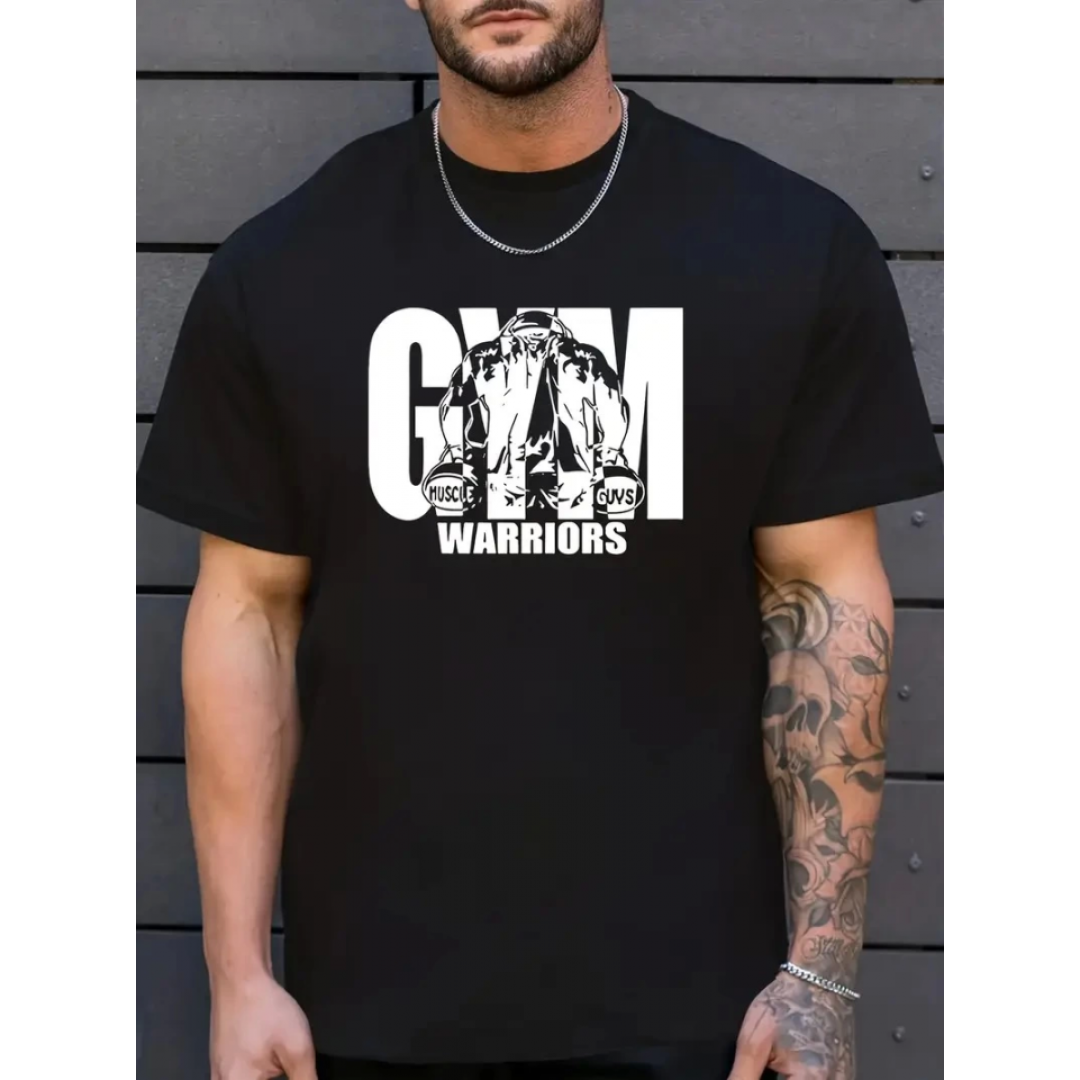 Sporda Günlük Hayata Giyilebilir GYM Baskılı Oversize Bisiklet Yaka Erkek T-shirt - Siyah