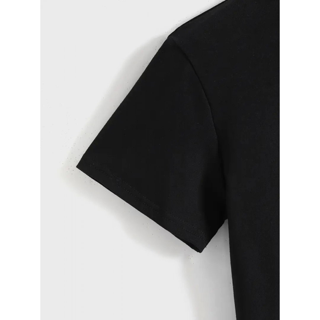 Baskılı Oversize Bisiklet Yaka T-shirt - Siyah 158928