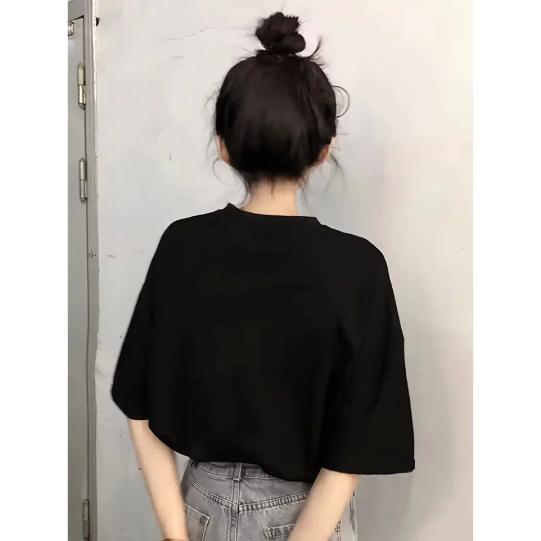 Baskılı Oversize Bisiklet Yaka T-shirt - Siyah 158932 Baskılı Oversize Bisiklet Yaka T-shirt - Siyah 158932