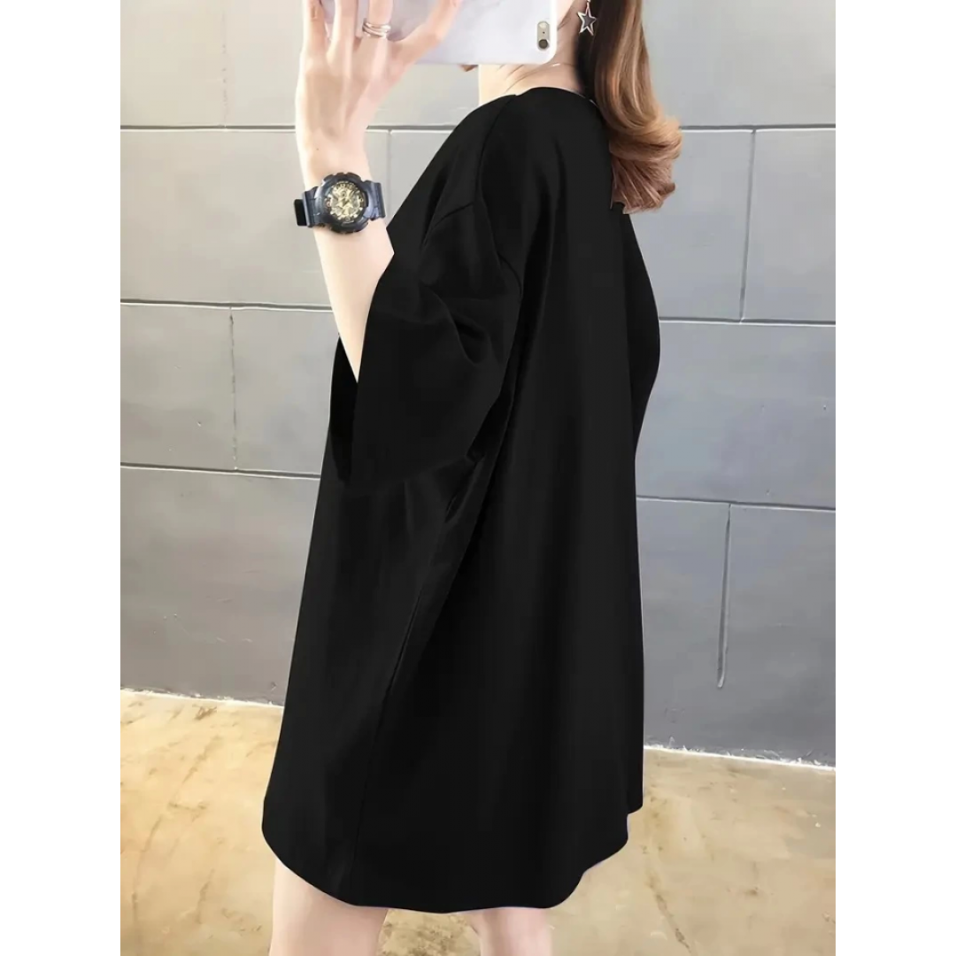 Baskılı Oversize Bisiklet Yaka T-shirt - Siyah 158935