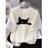 Baskılı Oversize Bisiklet Yaka T-shirt - Beyaz - 158937
