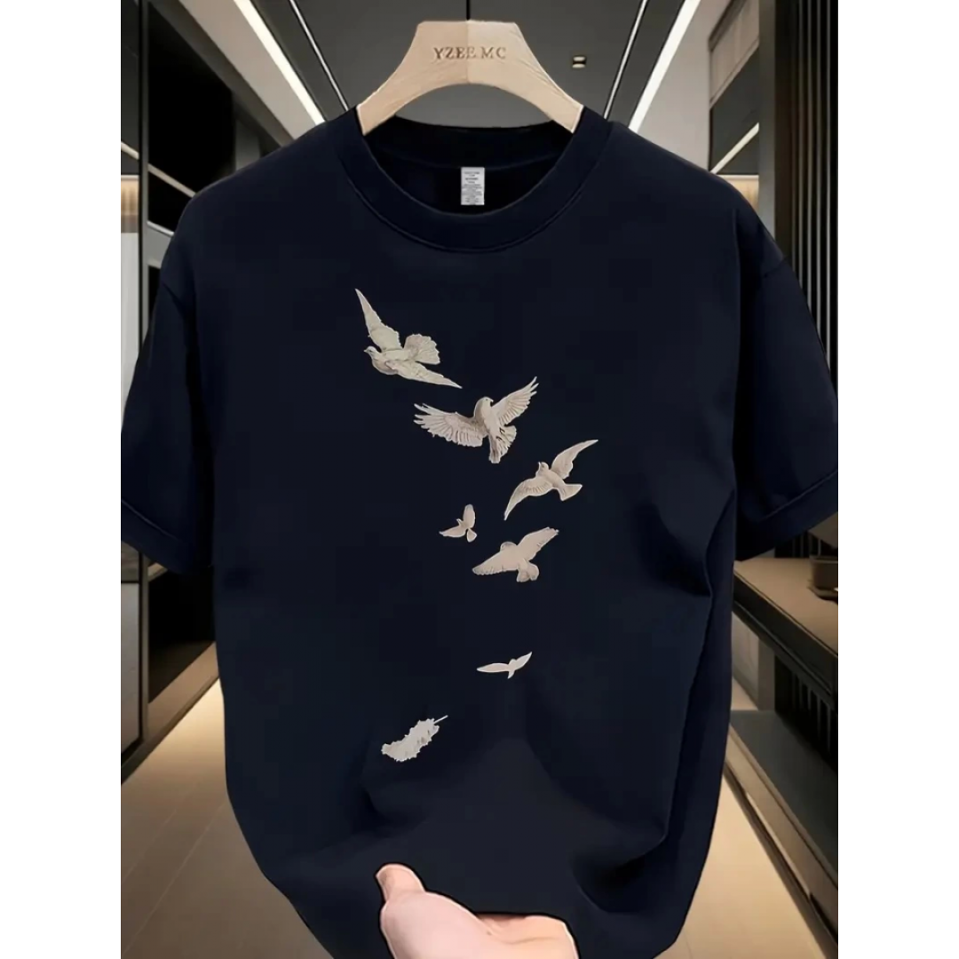 Baskılı Oversize Bisiklet Yaka T-shirt - Beyaz