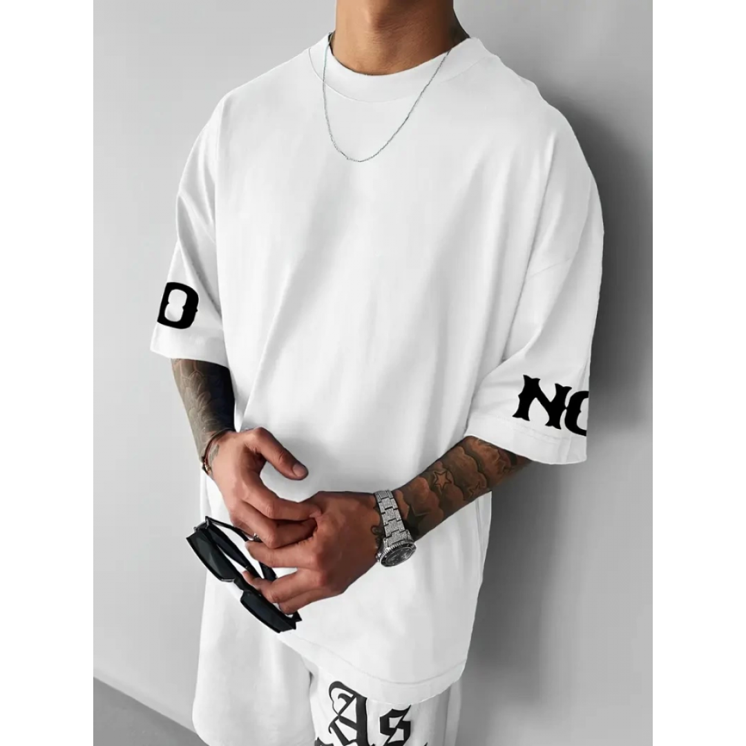 Baskılı Oversize Bisiklet Yaka T-shirt - Beyaz - 158943 Baskılı Oversize Bisiklet Yaka T-shirt - Beyaz - 158943