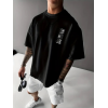 Baskılı Oversize Bisiklet Yaka T-shirt - Siyah - 158951 Baskılı Oversize Bisiklet Yaka T-shirt - Siyah - 158951