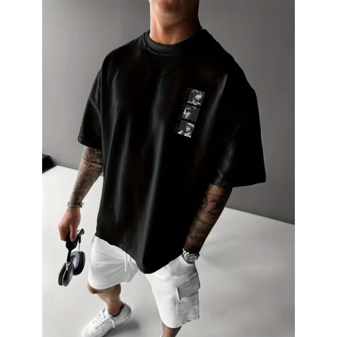 Baskılı Oversize Bisiklet Yaka T-shirt - Siyah - 158951 Baskılı Oversize Bisiklet Yaka T-shirt - Siyah - 158951