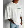 Baskılı Oversize Bisiklet Yaka T-shirt - Beyaz 158952