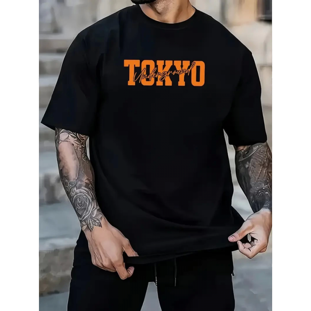 Baskılı Oversize Bisiklet Yaka T-shirt - Siyah - 158956 Baskılı Oversize Bisiklet Yaka T-shirt - Siyah - 158956