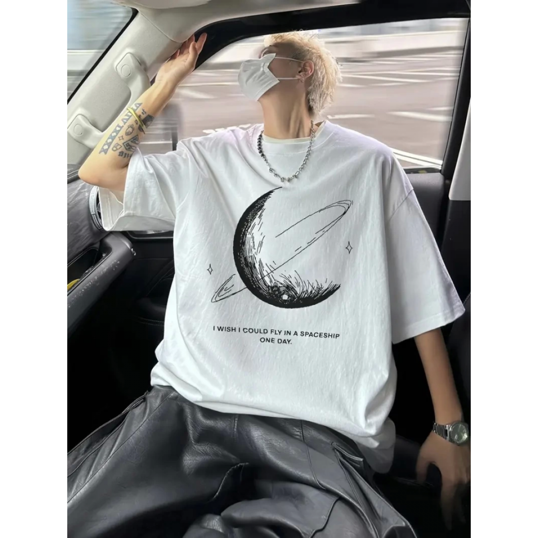 Baskılı Oversize Bisiklet Yaka T-shirt - Beyaz 158966 Baskılı Oversize Bisiklet Yaka T-shirt - Beyaz 158966