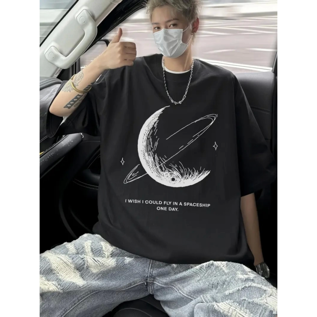 Baskılı Oversize Bisiklet Yaka T-shirt - Siyah 158969 Baskılı Oversize Bisiklet Yaka T-shirt - Siyah 158969