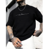 Baskılı Oversize Bisiklet Yaka T-shirt - Siyah - 158971