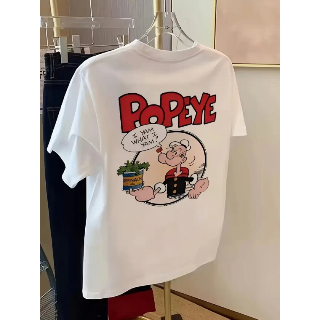 Baskılı Oversize Bisiklet Yaka T-shirt - Beyaz