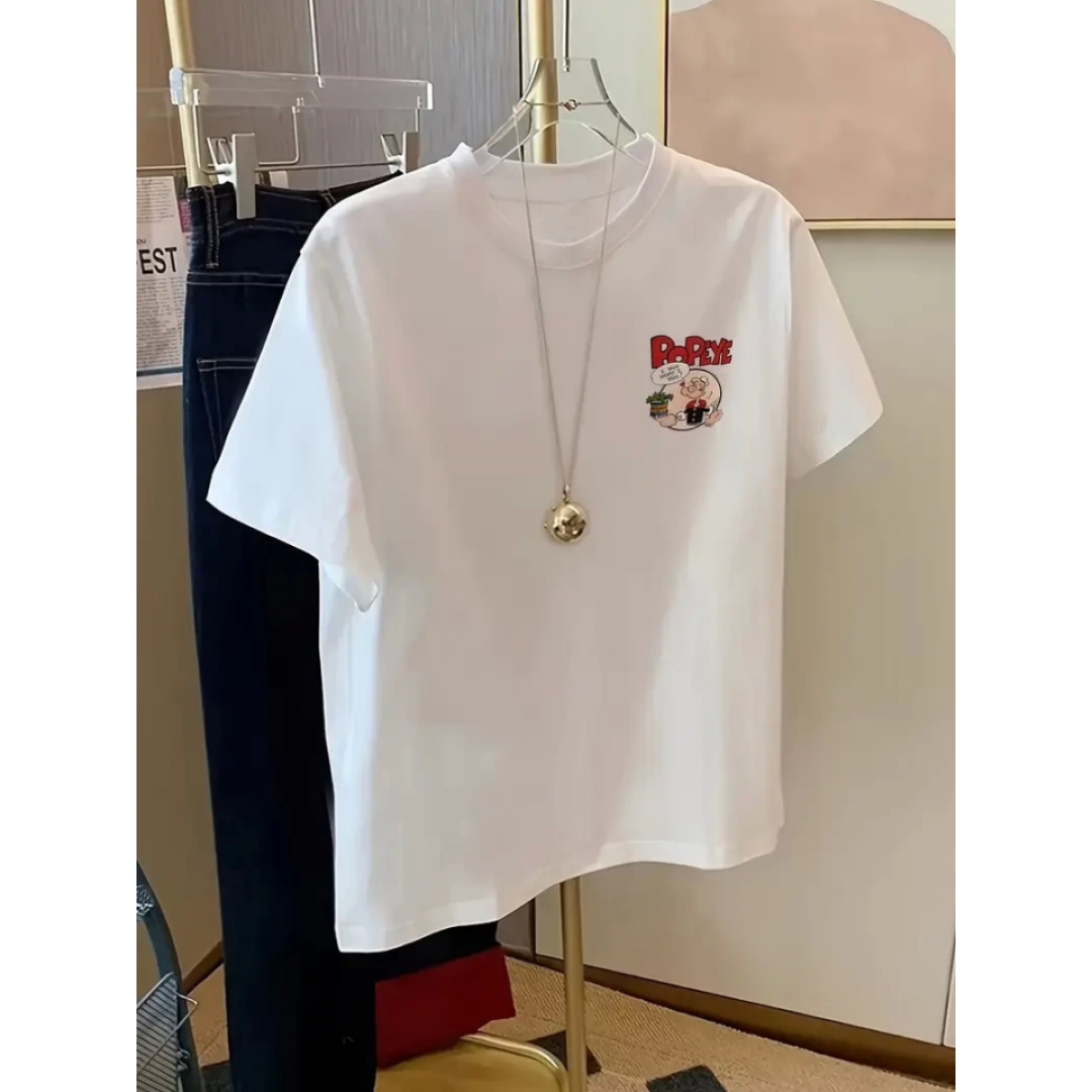 Baskılı Oversize Bisiklet Yaka T-shirt - Beyaz - 158974 Baskılı Oversize Bisiklet Yaka T-shirt - Beyaz - 158974