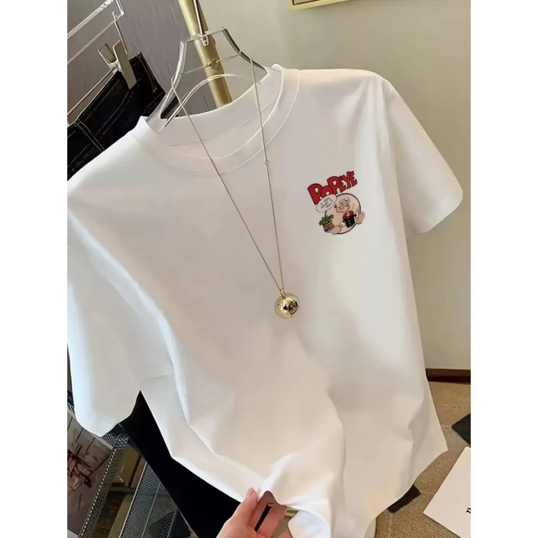 Baskılı Oversize Bisiklet Yaka T-shirt - Beyaz - 158974 Baskılı Oversize Bisiklet Yaka T-shirt - Beyaz - 158974