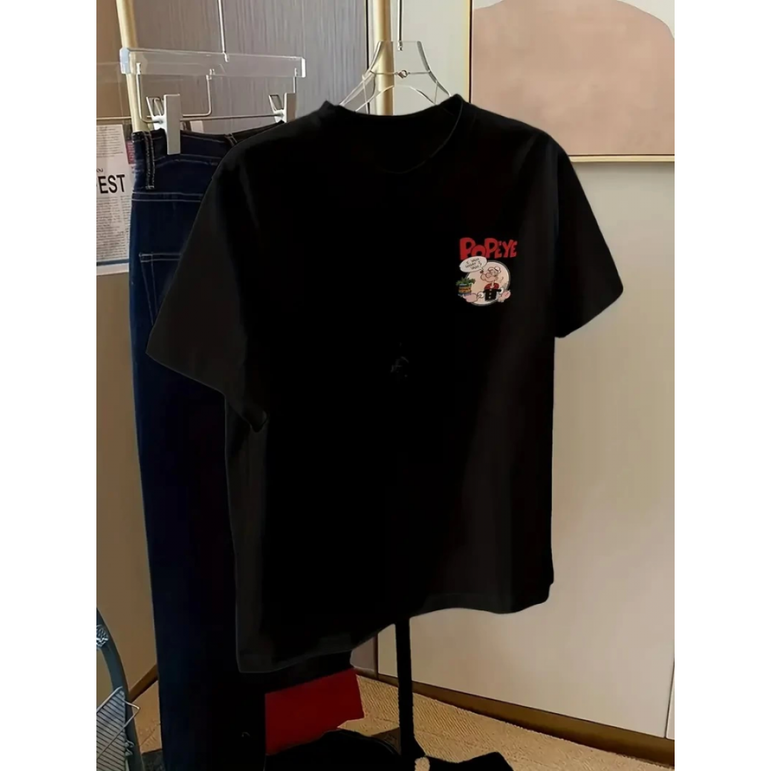 Baskılı Oversize Bisiklet Yaka T-shirt - Siyah - 158976 Baskılı Oversize Bisiklet Yaka T-shirt - Siyah - 158976