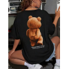 Baskılı Oversize Bisiklet Yaka T-shirt - Siyah 158978
