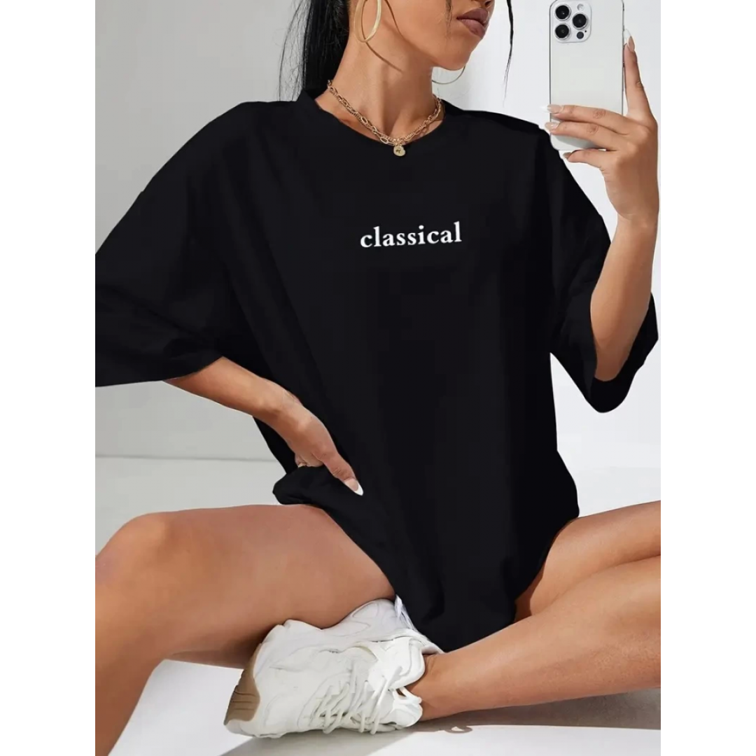Baskılı Oversize Bisiklet Yaka T-shirt - Siyah - 158981 Baskılı Oversize Bisiklet Yaka T-shirt - Siyah - 158981