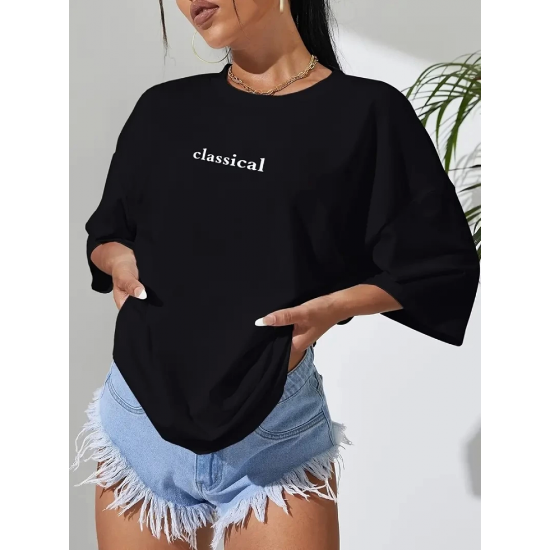 Baskılı Oversize Bisiklet Yaka T-shirt - Siyah - 158981 Baskılı Oversize Bisiklet Yaka T-shirt - Siyah - 158981