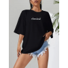 Baskılı Oversize Bisiklet Yaka T-shirt - Siyah - 158981 Baskılı Oversize Bisiklet Yaka T-shirt - Siyah - 158981