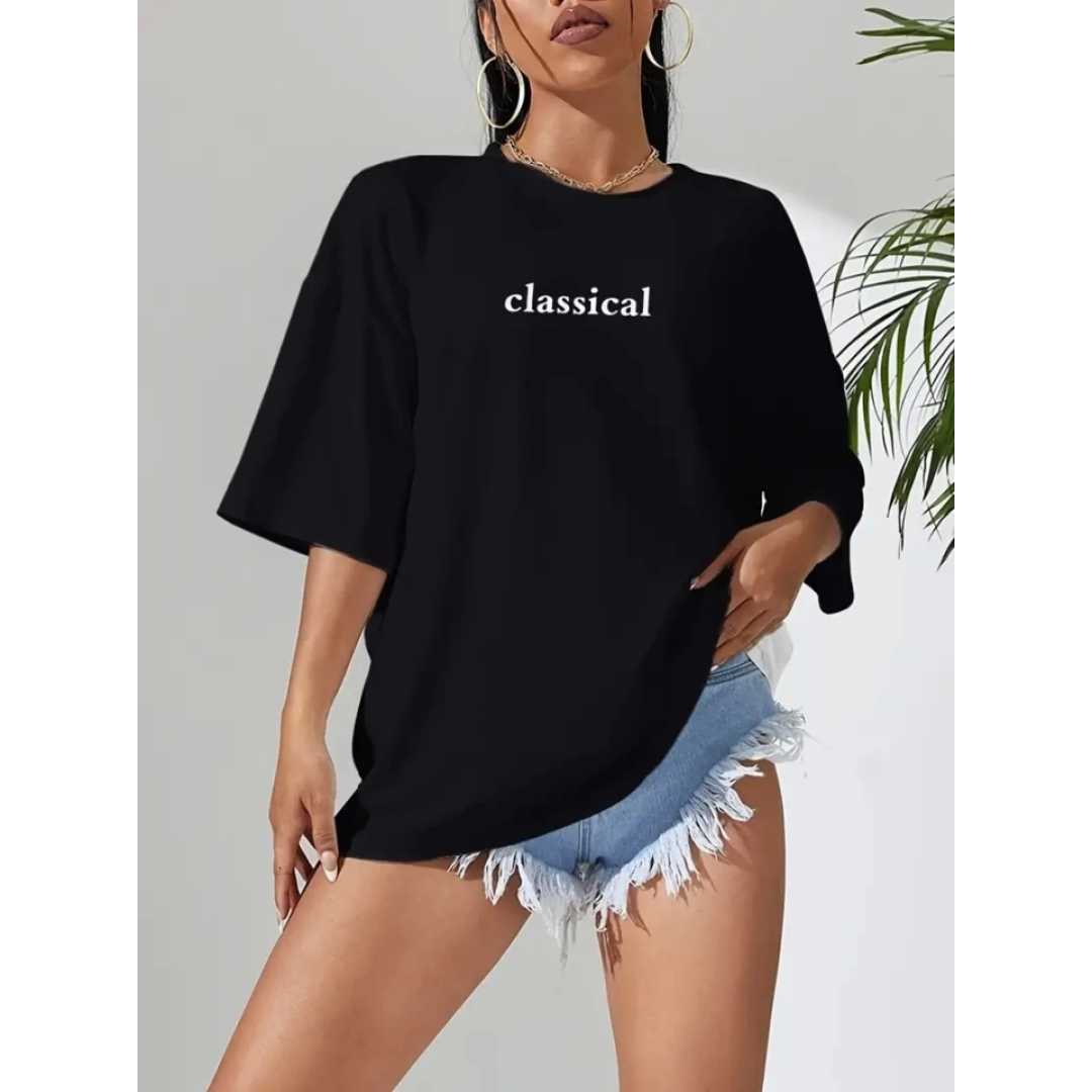 Baskılı Oversize Bisiklet Yaka T-shirt - Siyah - 158981 Baskılı Oversize Bisiklet Yaka T-shirt - Siyah - 158981