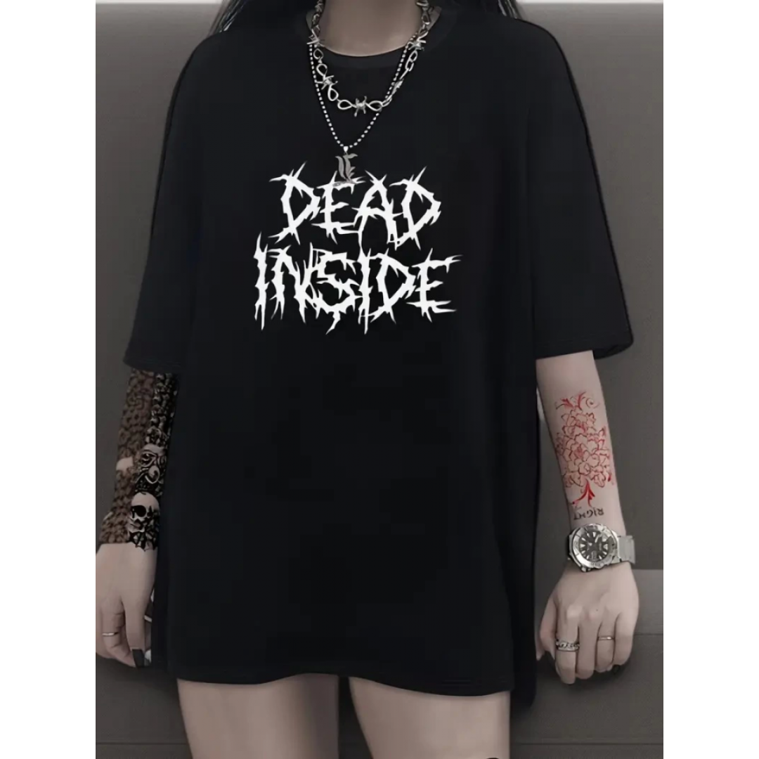 Baskılı Oversize Bisiklet Yaka T-shirt - Siyah - 158984