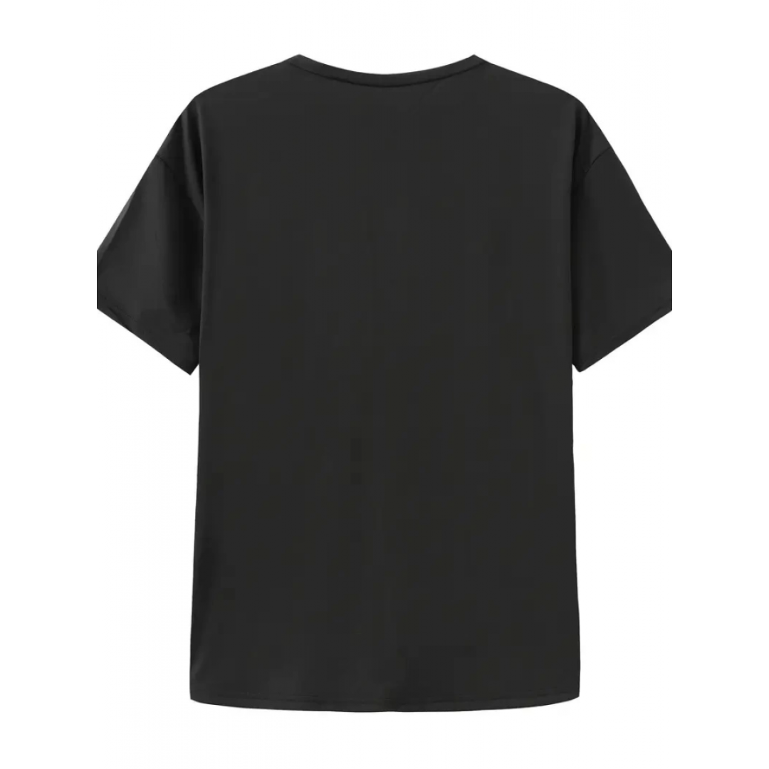 Baskılı Oversize Bisiklet Yaka T-shirt - Siyah - 158984