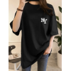 Baskılı Oversize Bisiklet Yaka T-shirt - Siyah - 158986 Baskılı Oversize Bisiklet Yaka T-shirt - Siyah - 158986