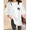 Baskılı Oversize Bisiklet Yaka T-shirt - Beyaz - 158989