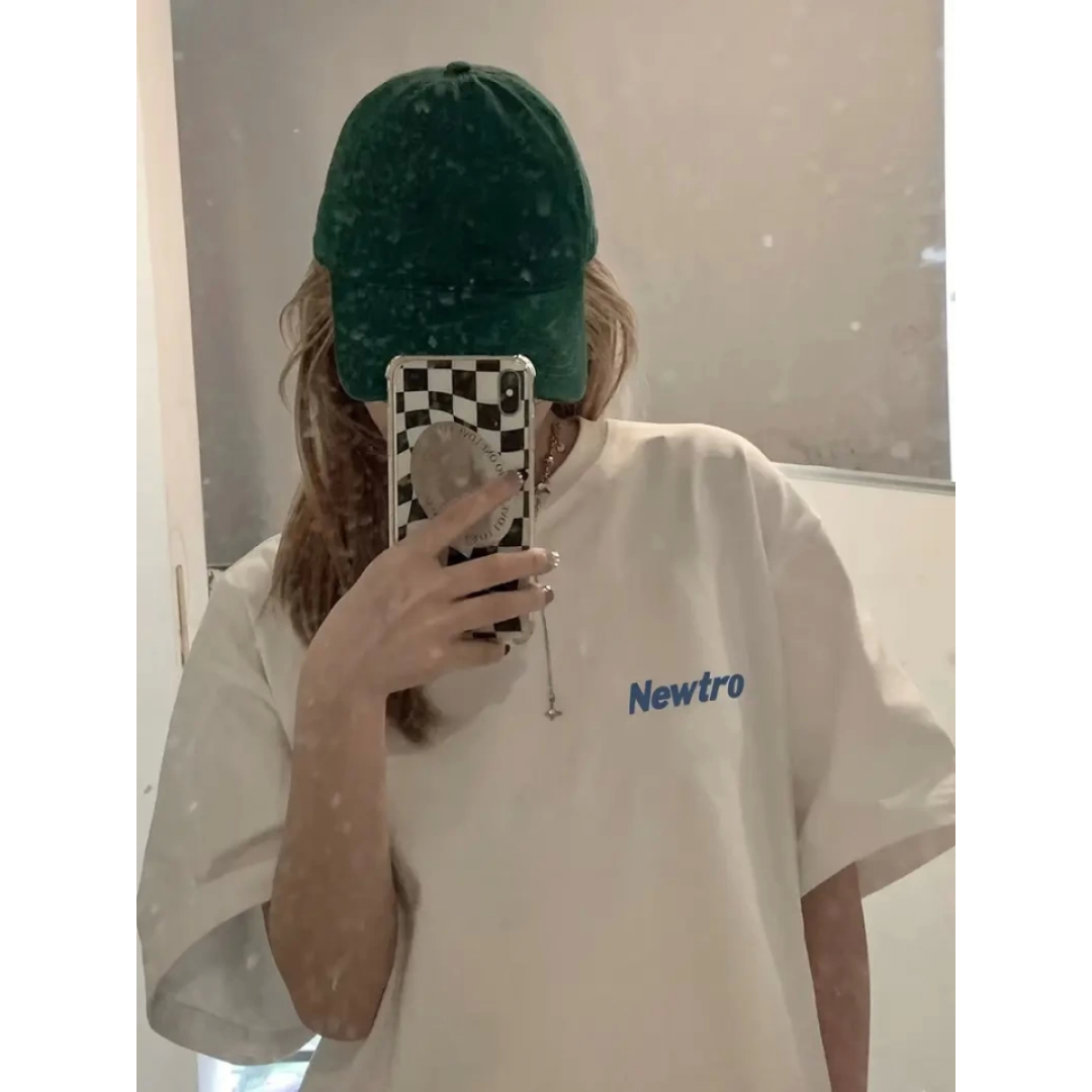 Baskılı Oversize Bisiklet Yaka T-shirt - Beyaz 159019