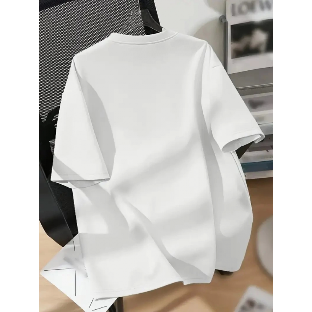 Baskılı Oversize Bisiklet Yaka T-shirt - Beyaz 159022
