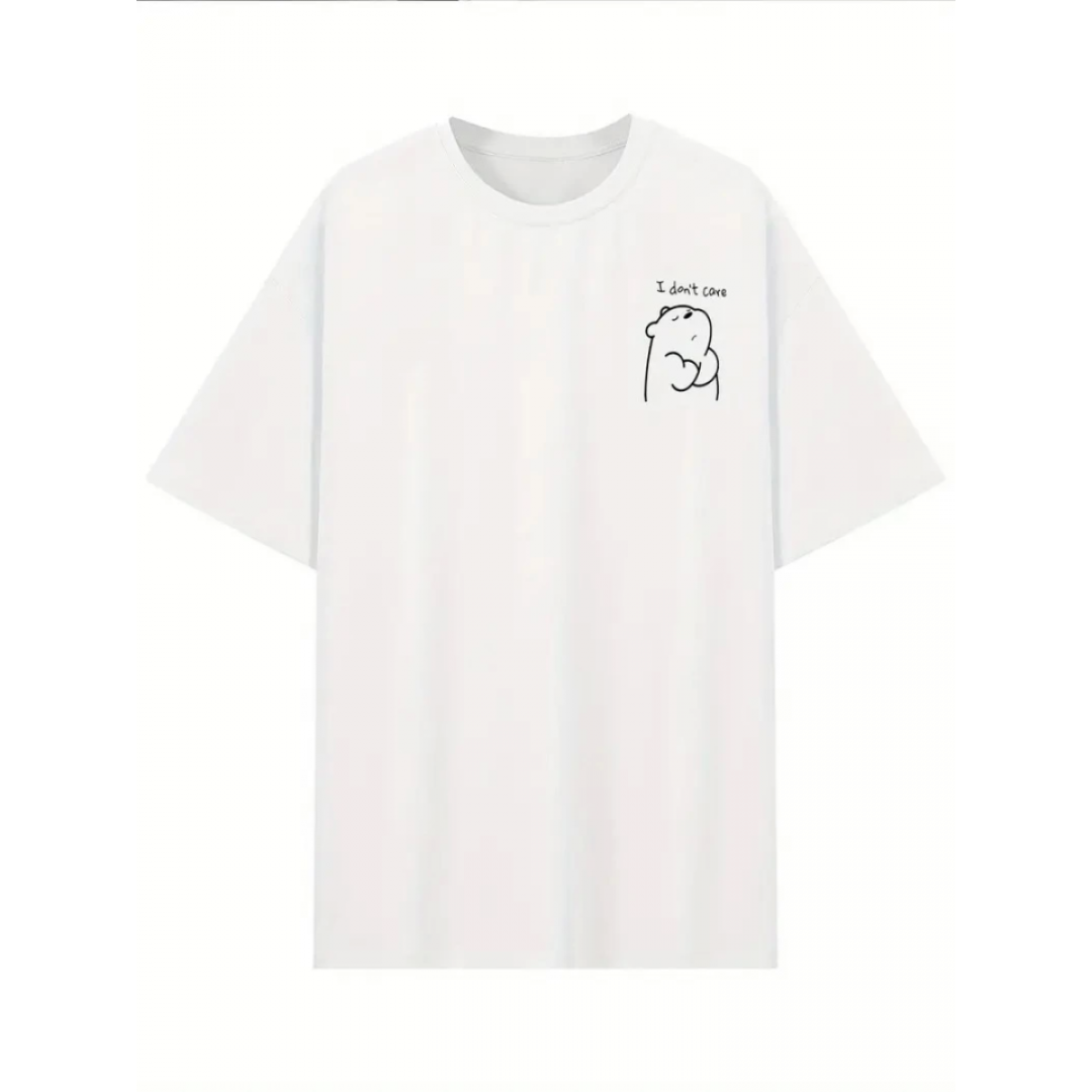 Baskılı Oversize Bisiklet Yaka T-shirt - Beyaz 159022