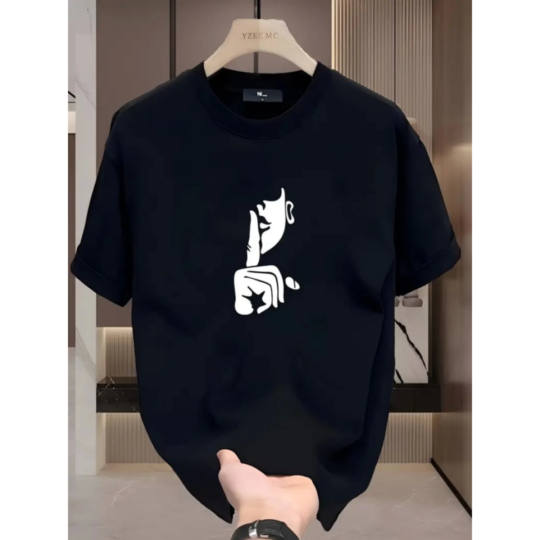 Rahat Bisiklet Yaka Tişört, Yaratıcı Karikatür Baskı - Yumuşak Polyester, Her Mevsim Giyilebilir- Siyah - 159028 Rahat Bisiklet Yaka Tişört, Yaratıcı Karikatür Baskı - Yumuşak Polyester, Her Mevsim Giyilebilir- Siyah - 159028