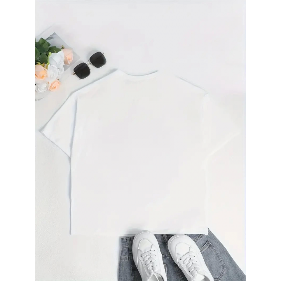 Baskılı Oversize Bisiklet Yaka T-shirt - Beyaz - 159031