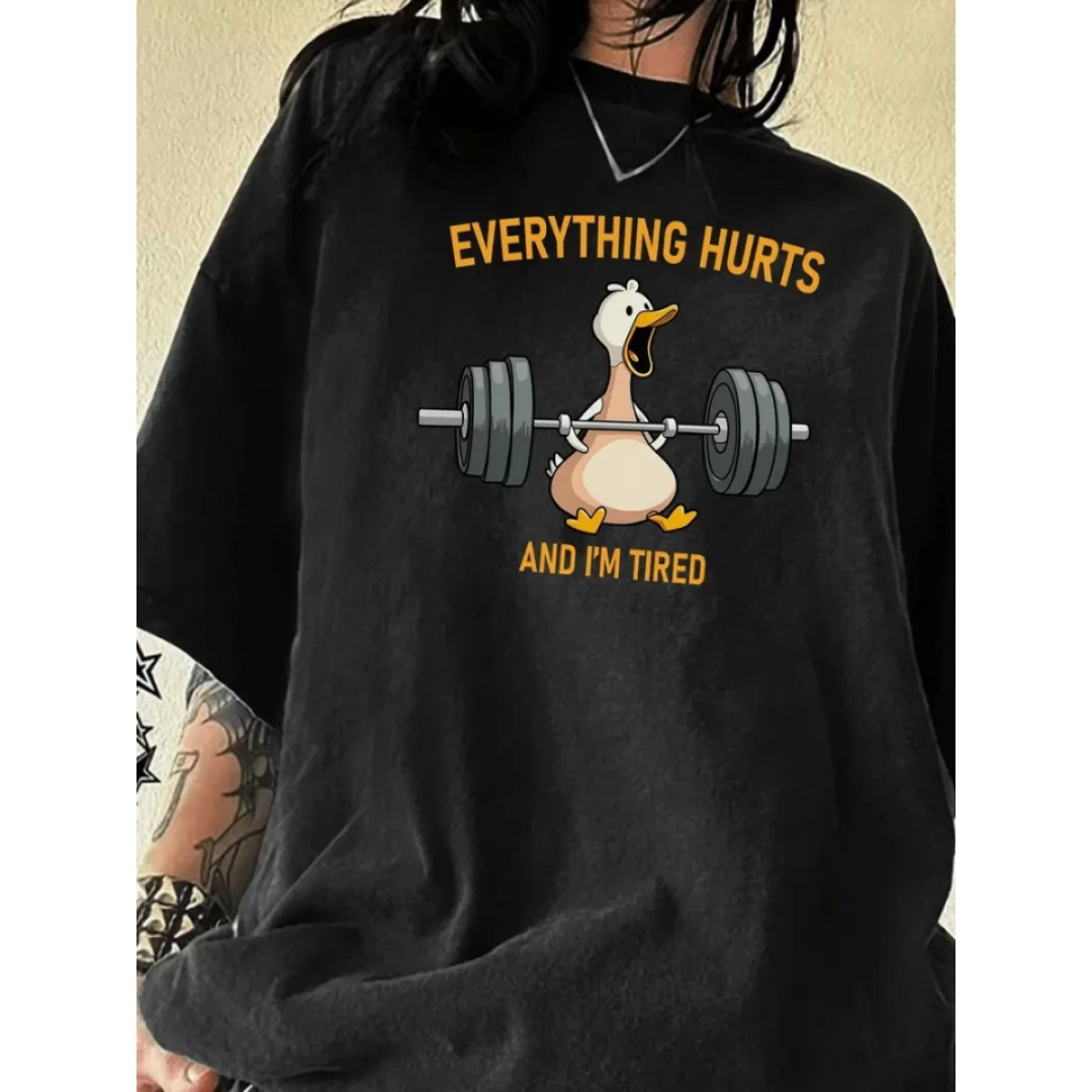 Baskılı Oversize Bisiklet Yaka T-shirt - Siyah - 159032