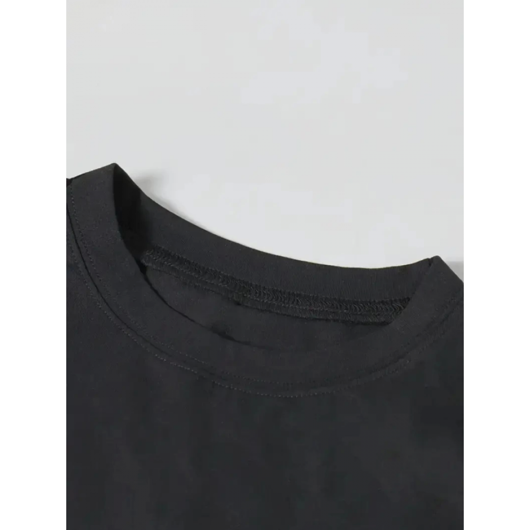 Baskılı Oversize Bisiklet Yaka T-shirt - Siyah - 159032
