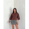Crop Yakalı Gömlek Üç Çeyrek Sleeve Kol - Kahverengi 159604 Crop Yakalı Gömlek Üç Çeyrek Sleeve Kol - Kahverengi 159604