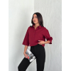Crop Yakalı Gömlek Üç Çeyrek Sleeve Kol - Bordo 159606