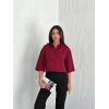 Crop Yakalı Gömlek Üç Çeyrek Sleeve Kol - Bordo 159606
